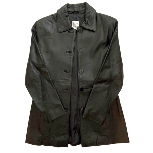Anonymous Jackets & Blazers - Y2K Black Leather Jacket Womens Petite S Button Front Soft Minimalist